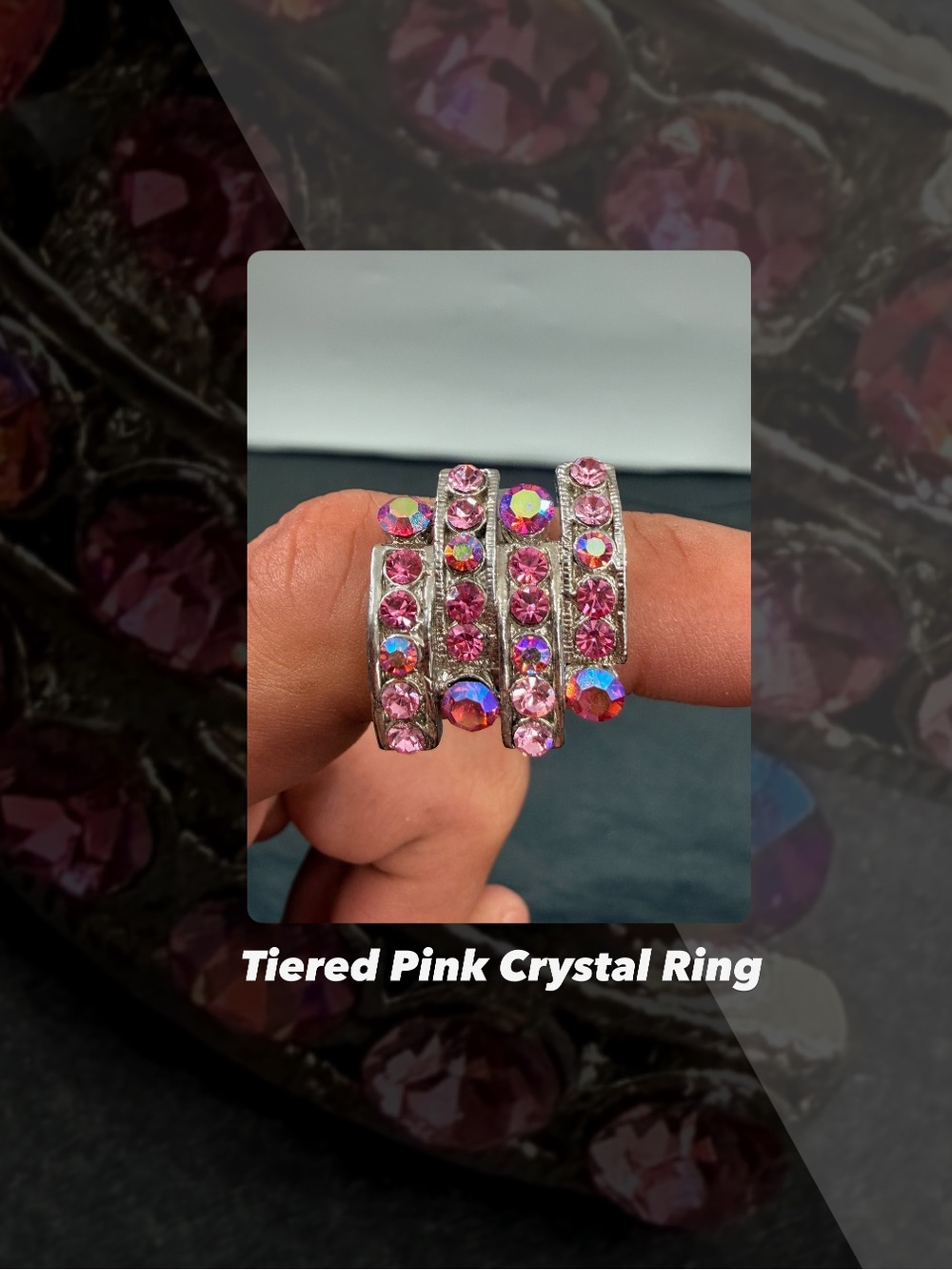 EUC Tiered Pink Crystal Ring